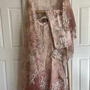 Floral Embroidered Dress with pants and full size duppatta